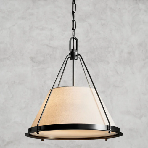 17" Tapered Linen Shade Pendant Light - Bronze/Brass Metal Finish - Adjustable Height
