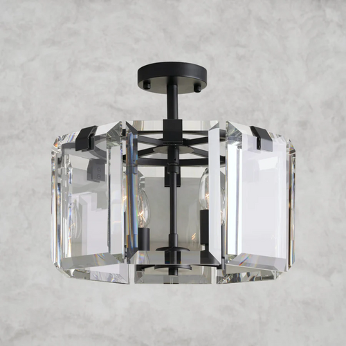 Amaya Crystal Flush Mount Ceiling Light – 4-Light E12 Modern Glass & Iron Fixture for Bedroom, Living Room