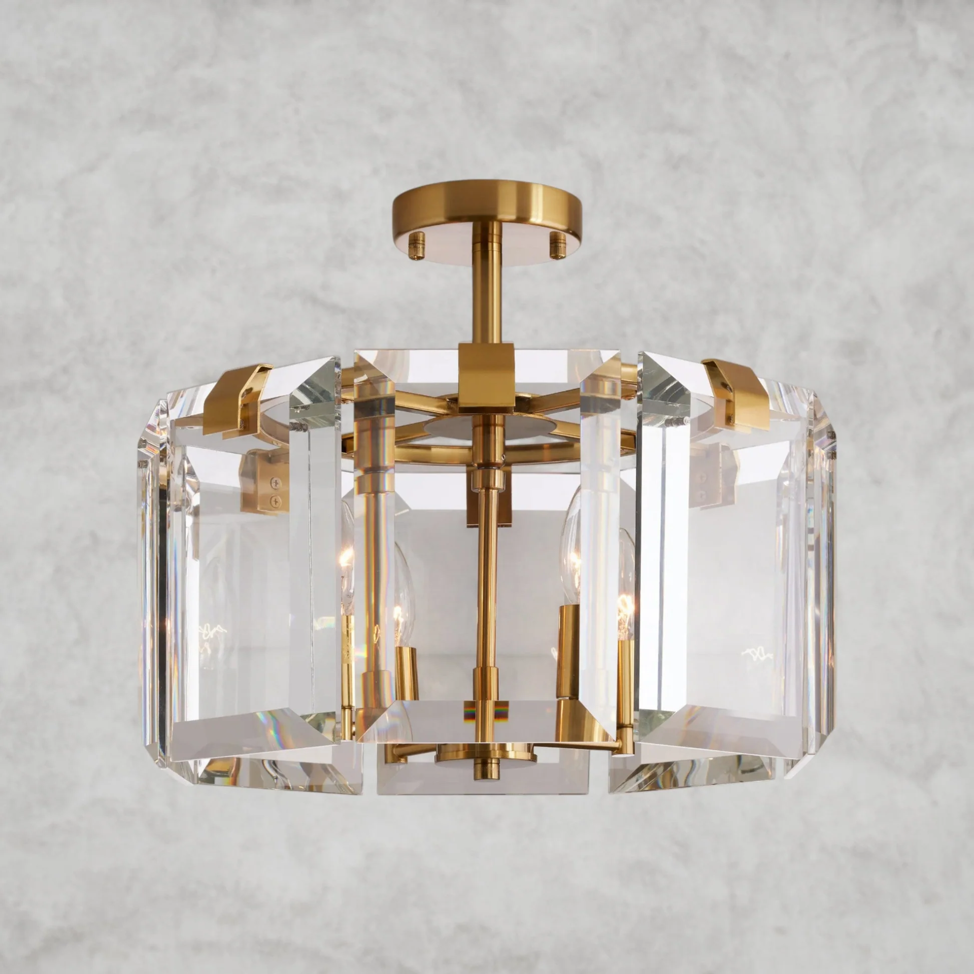 Amaya Crystal Flush Mount Ceiling Light – 4-Light E12 Modern Glass & Iron Fixture for Bedroom, Living Room