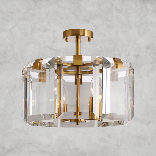 Amaya Crystal Flush Mount Ceiling Light – 4-Light E12 Modern Glass & Iron Fixture for Bedroom, Living Room