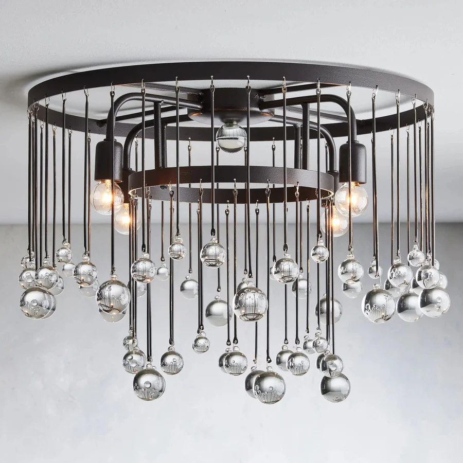 Aubrey Flush Mount Ceiling Light – 4-Light E12 Iron Fixture, Modern Indoor Lighting for Living Room, Bedroom