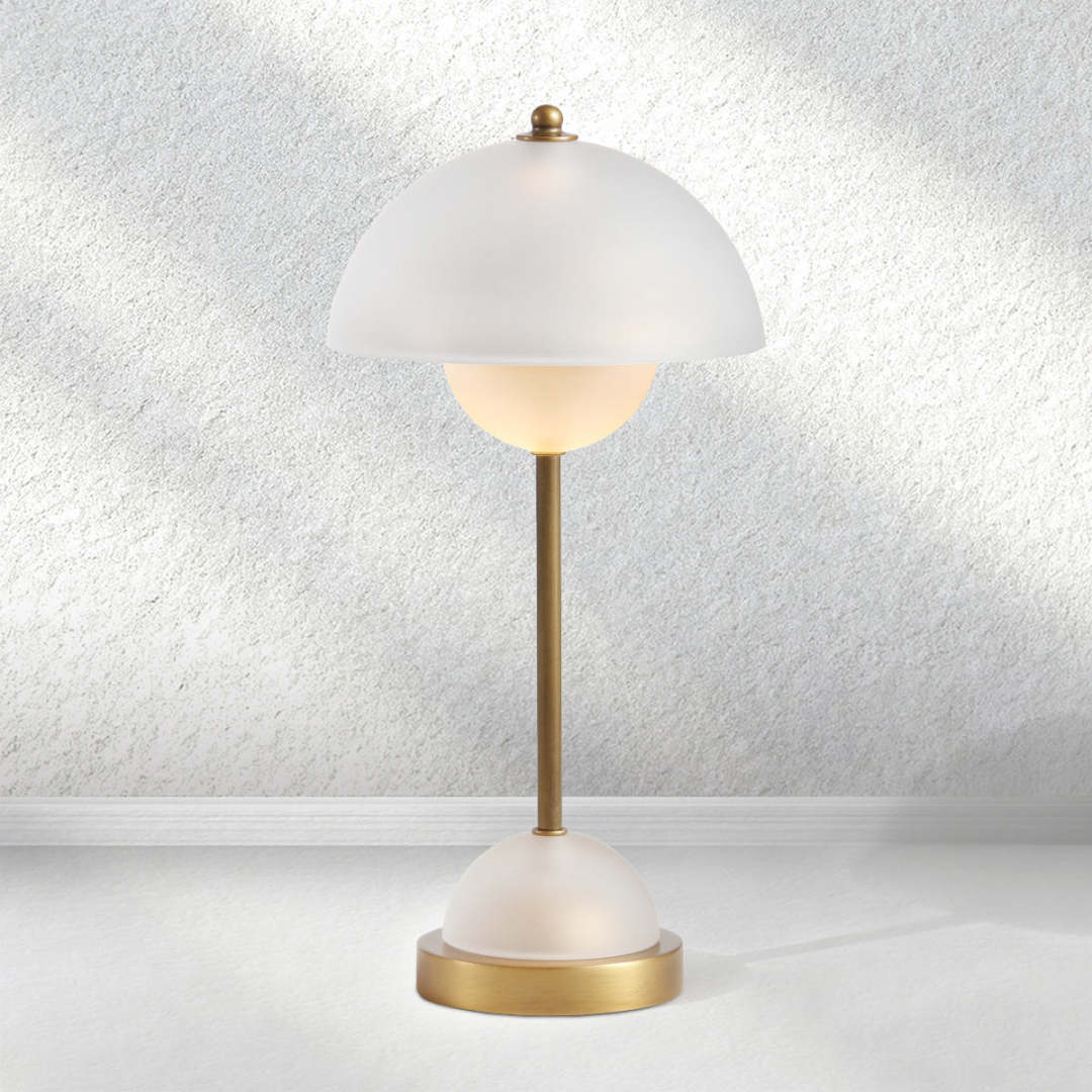 Cary Cumulus Table Lamp – Modern Glass & Metal LED Floor Light, Antique Brass Standing Lamp for Living Room, Bedroom