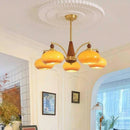 Cream Style Chandelier with Walnut Wood Glass Design