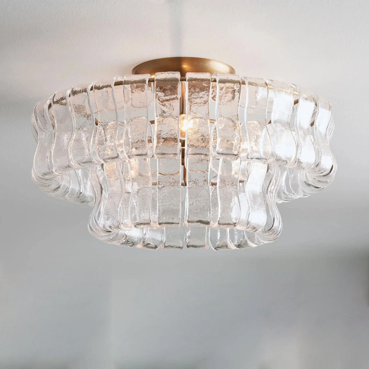 Ghiaccio Flush Mount Ceiling Light – 3-Light Glass & Steel Fixture, E12 Modern Ceiling Lamp for Living Room, Bedroom