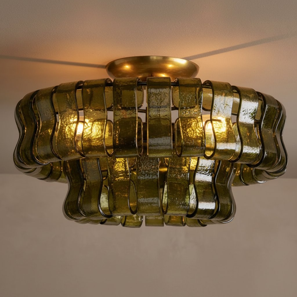 Ghiaccio Flush Mount Ceiling Light – 3-Light Glass & Steel Fixture, E12 Modern Ceiling Lamp for Living Room, Bedroom