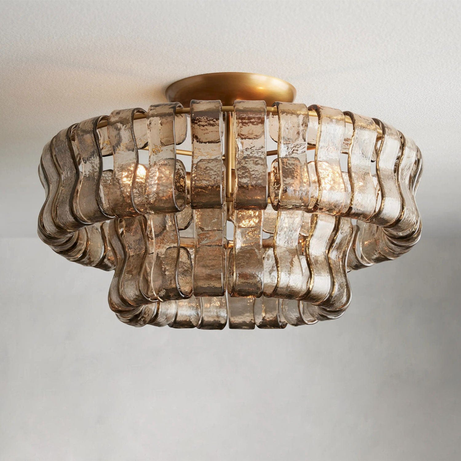 Ghiaccio Flush Mount Ceiling Light – 3-Light Glass & Steel Fixture, E12 Modern Ceiling Lamp for Living Room, Bedroom