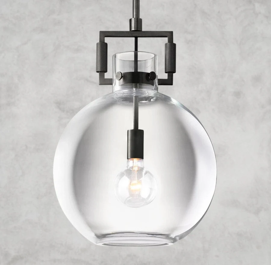 Handcrafted Glass Globe Pendant Light - Adjustable Height - 100W E26 Max