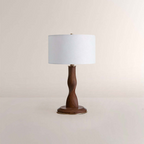 Jonie Wood Table Lamp with Linen Shade – Modern E26 Bedside Lamp for Living Room, Bedroom