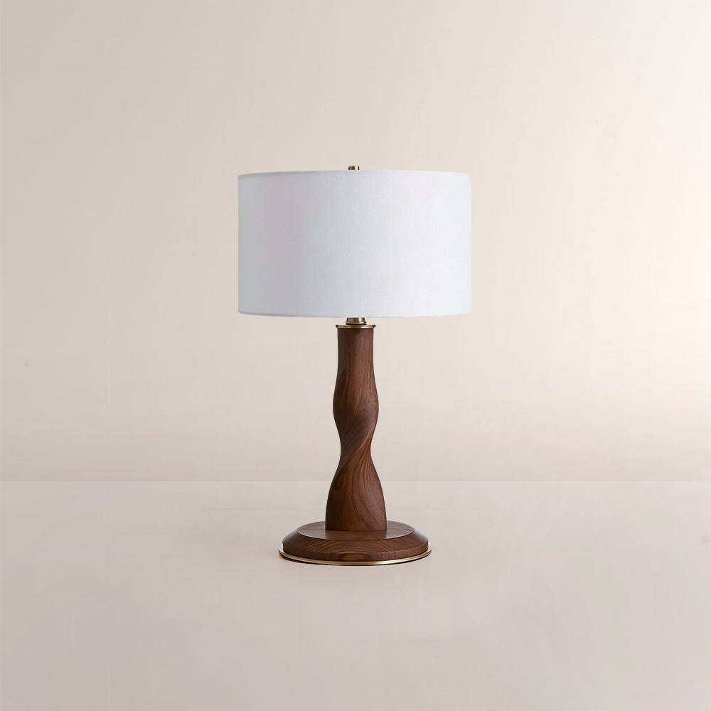 Jonie Wood Table Lamp with Linen Shade – Modern E26 Bedside Lamp for Living Room, Bedroom