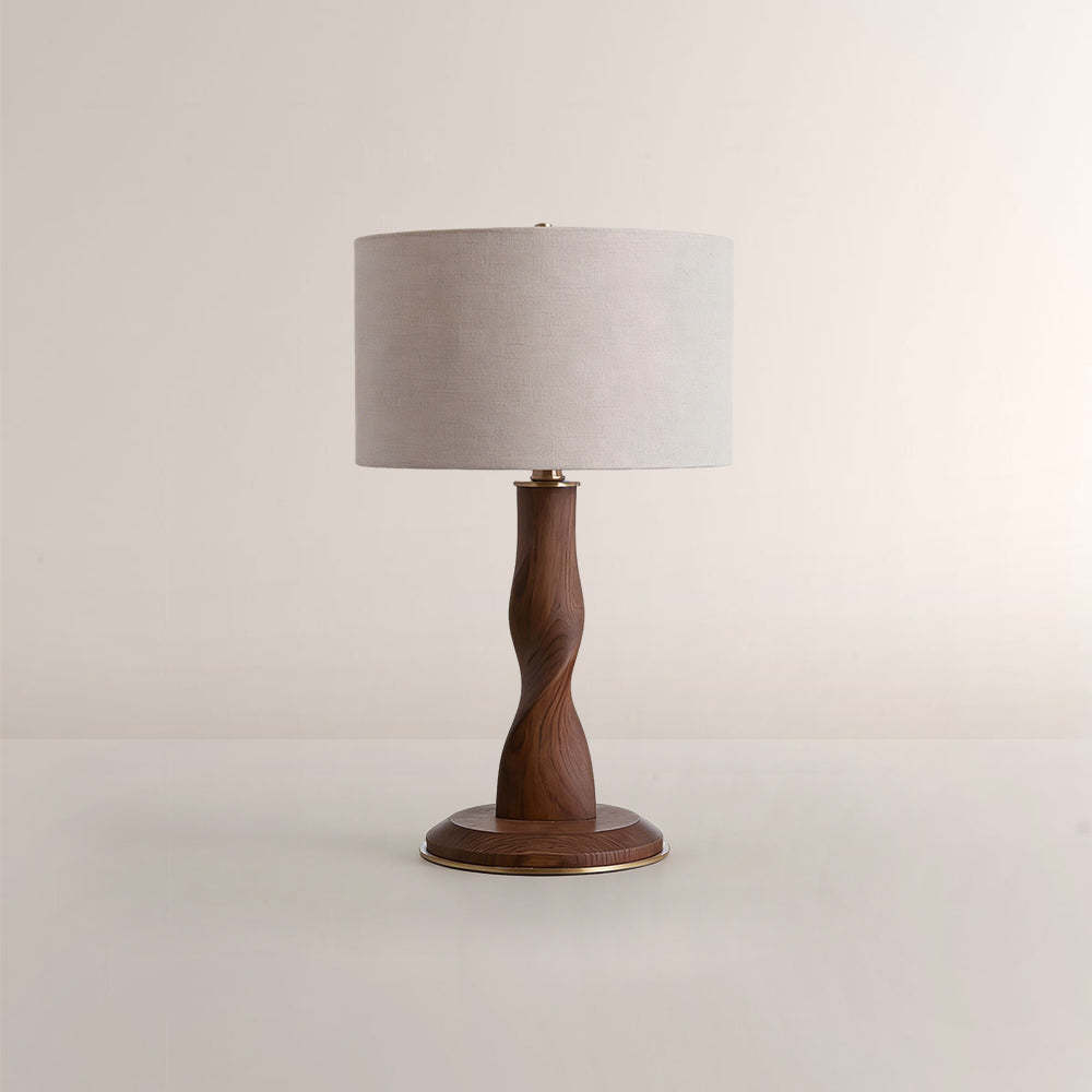 Jonie Wood Table Lamp with Linen Shade – Modern E26 Bedside Lamp for Living Room, Bedroom