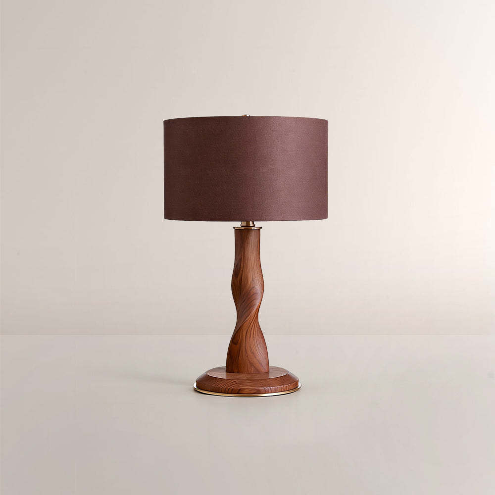 Jonie Wood Table Lamp with Linen Shade – Modern E26 Bedside Lamp for Living Room, Bedroom