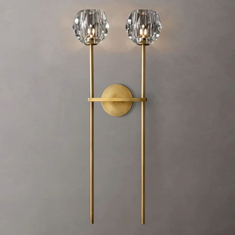 Kristina Crystal Wall Sconce – Modern Brass & Glass Lighting Fixture, 2-Light G9 Dimmable Luxury Wall Lamp