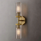 Lambet Hexagonal Linear Wall Sconce – Modern 2-Light Brass & Glass Wall Lamp, E26 Dimmable Indoor Lighting Fixture