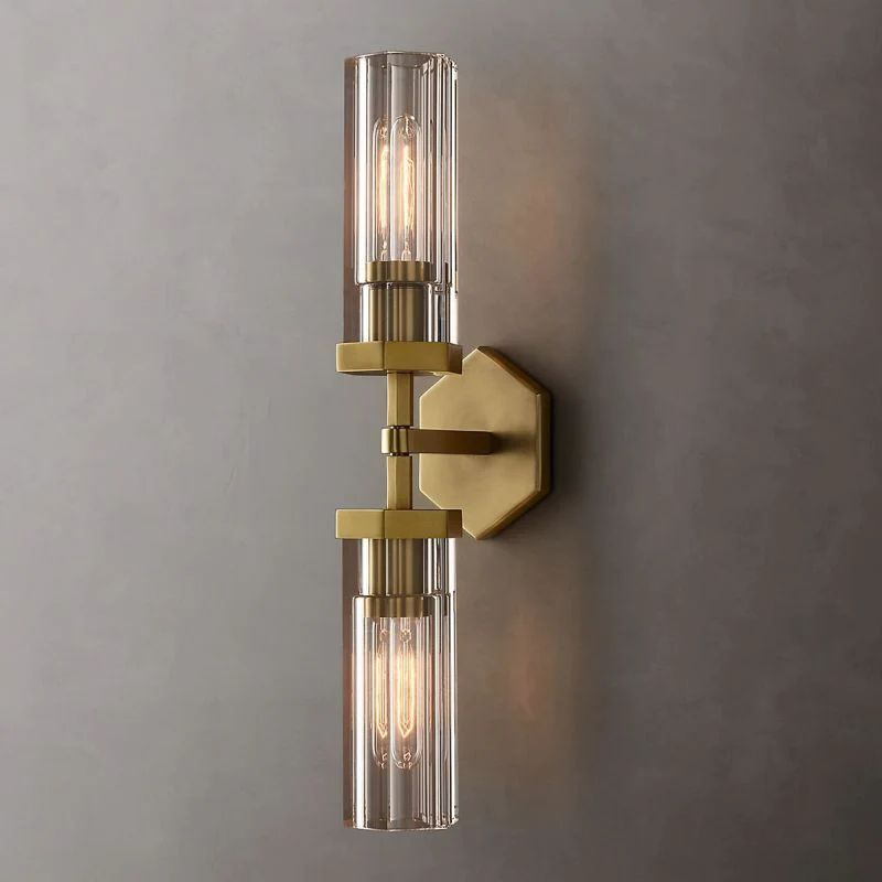Lambet Hexagonal Linear Wall Sconce – Modern 2-Light Brass & Glass Wall Lamp, E26 Dimmable Indoor Lighting Fixture