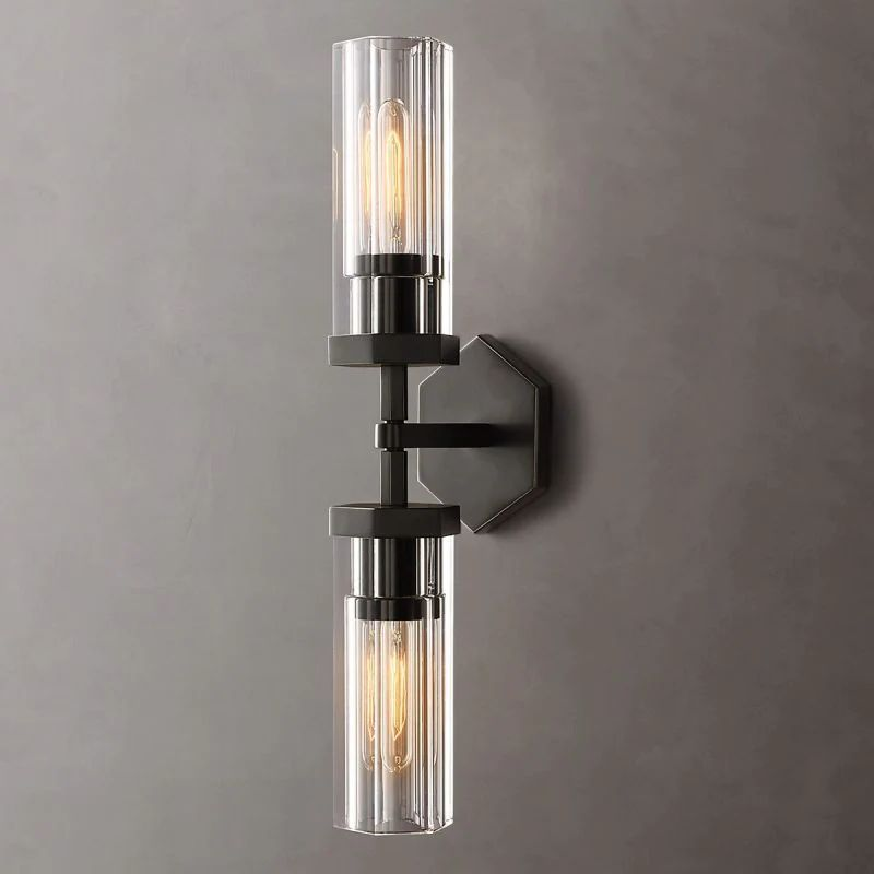 Lambet Hexagonal Linear Wall Sconce – Modern 2-Light Brass & Glass Wall Lamp, E26 Dimmable Indoor Lighting Fixture