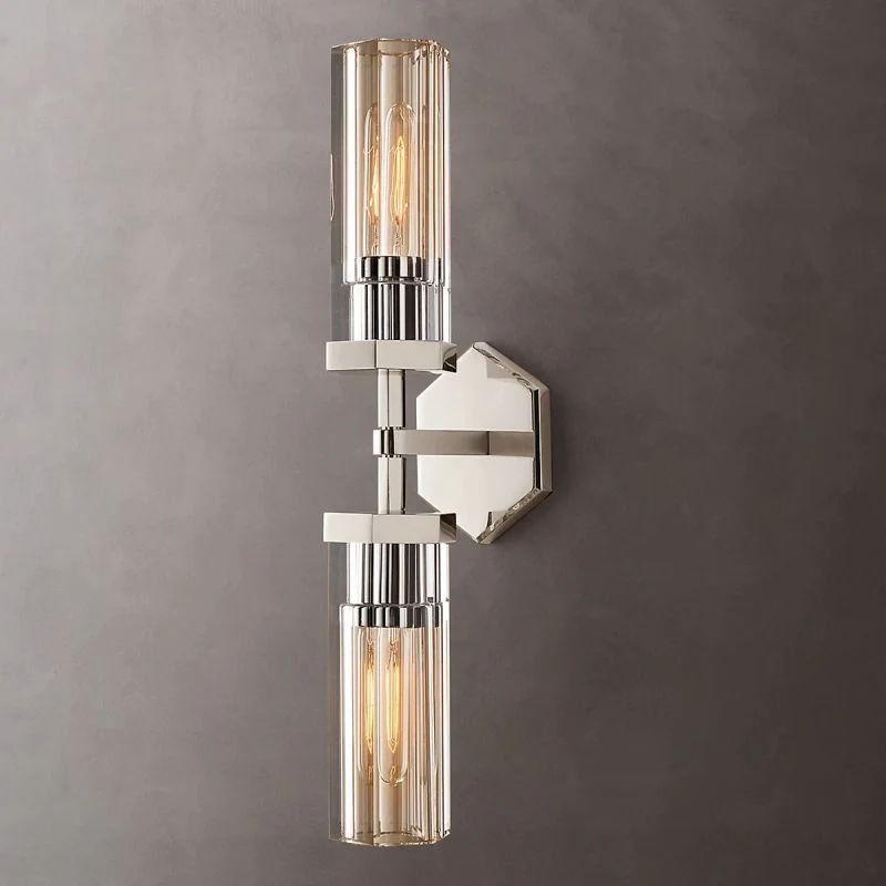 Lambet Hexagonal Linear Wall Sconce – Modern 2-Light Brass & Glass Wall Lamp, E26 Dimmable Indoor Lighting Fixture