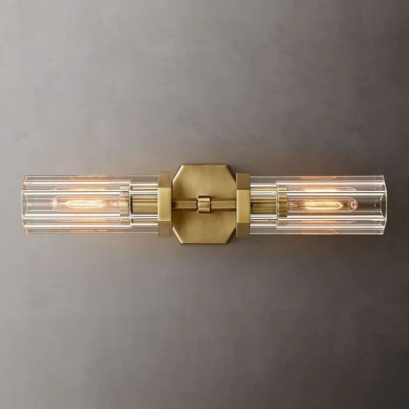 Lambet Hexagonal Linear Wall Sconce – Modern 2-Light Brass & Glass Wall Lamp, E26 Dimmable Indoor Lighting Fixture