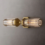 Lambet Hexagonal Linear Wall Sconce – Modern 2-Light Brass & Glass Wall Lamp, E26 Dimmable Indoor Lighting Fixture