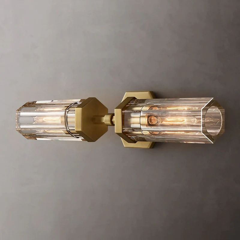 Lambet Hexagonal Linear Wall Sconce – Modern 2-Light Brass & Glass Wall Lamp, E26 Dimmable Indoor Lighting Fixture