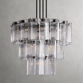 Luxury Glass &amp; Steel Chandelier, Large Multi-Light Fixture, E12 Candelabra Base, Adjustable Rod Hanging, Brass or Bronze Finish