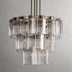 Luxury Glass &amp; Steel Chandelier, Large Multi-Light Fixture, E12 Candelabra Base, Adjustable Rod Hanging, Brass or Bronze Finish