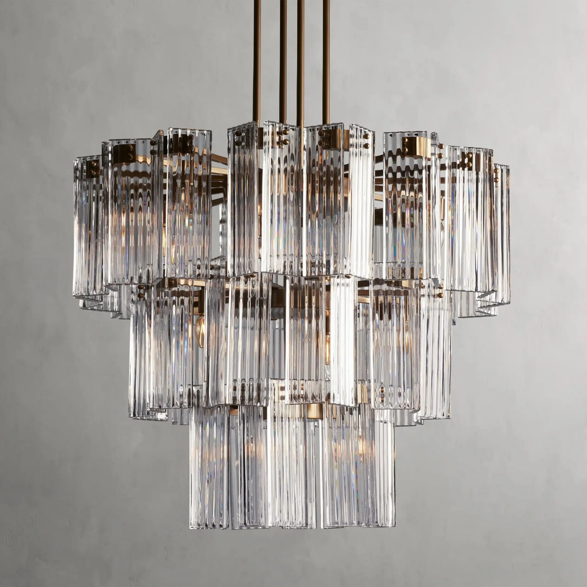 Luxury Glass &amp; Steel Chandelier, Large Multi-Light Fixture, E12 Candelabra Base, Adjustable Rod Hanging, Brass or Bronze Finish