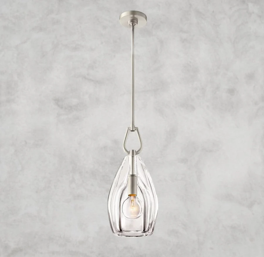 Luxury Crystal Glass Pendant Light, 6" / 8" / 9" Solid Brass Fixture, Handcrafted Shade, E12/E26 LED Included, Adjustable Rod Hanging