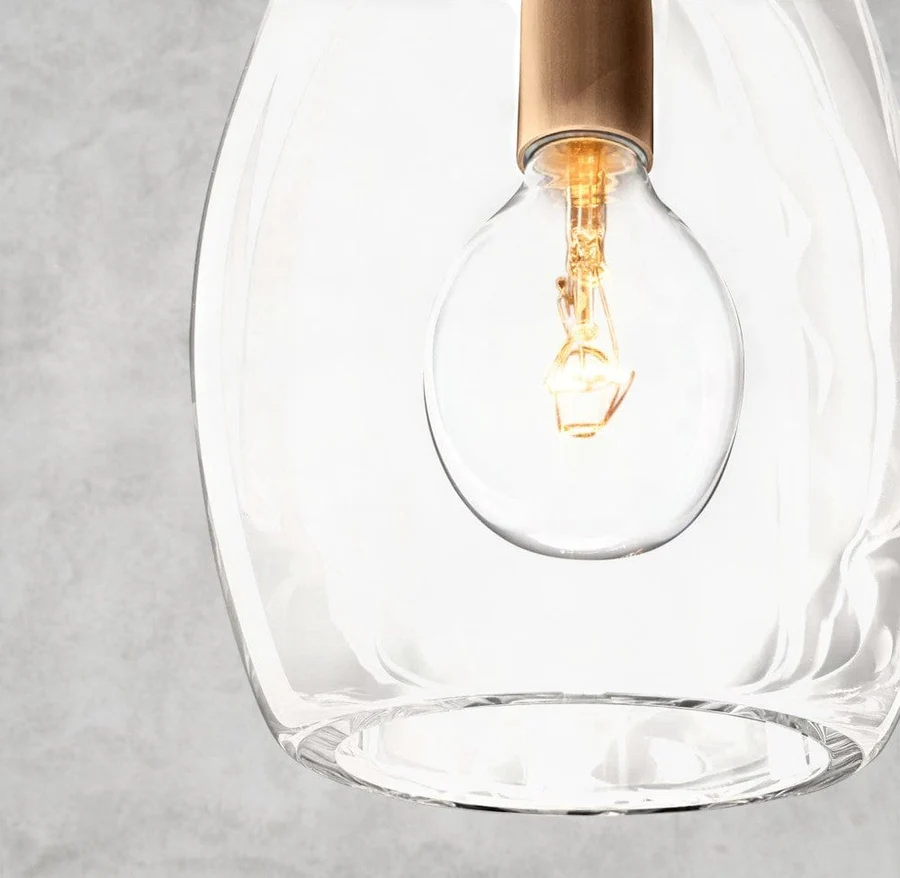 Luxury Crystal Glass Pendant Light, 6" / 8" / 9" Solid Brass Fixture, Handcrafted Shade, E12/E26 LED Included, Adjustable Rod Hanging