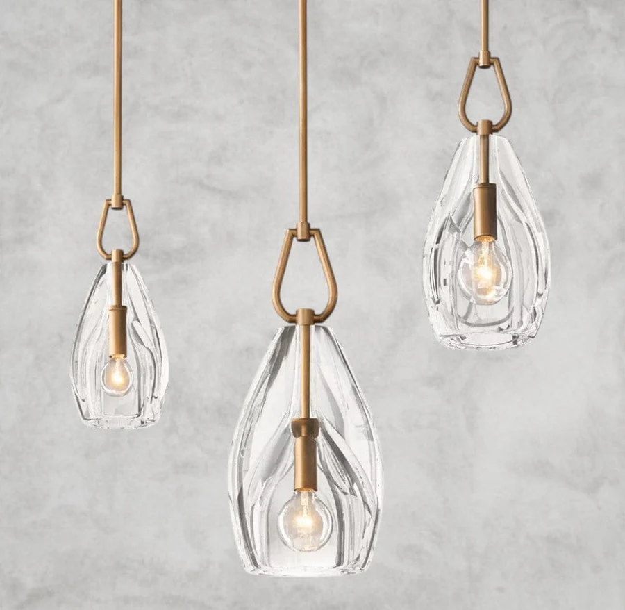Luxury Crystal Glass Pendant Light, 6" / 8" / 9" Solid Brass Fixture, Handcrafted Shade, E12/E26 LED Included, Adjustable Rod Hanging