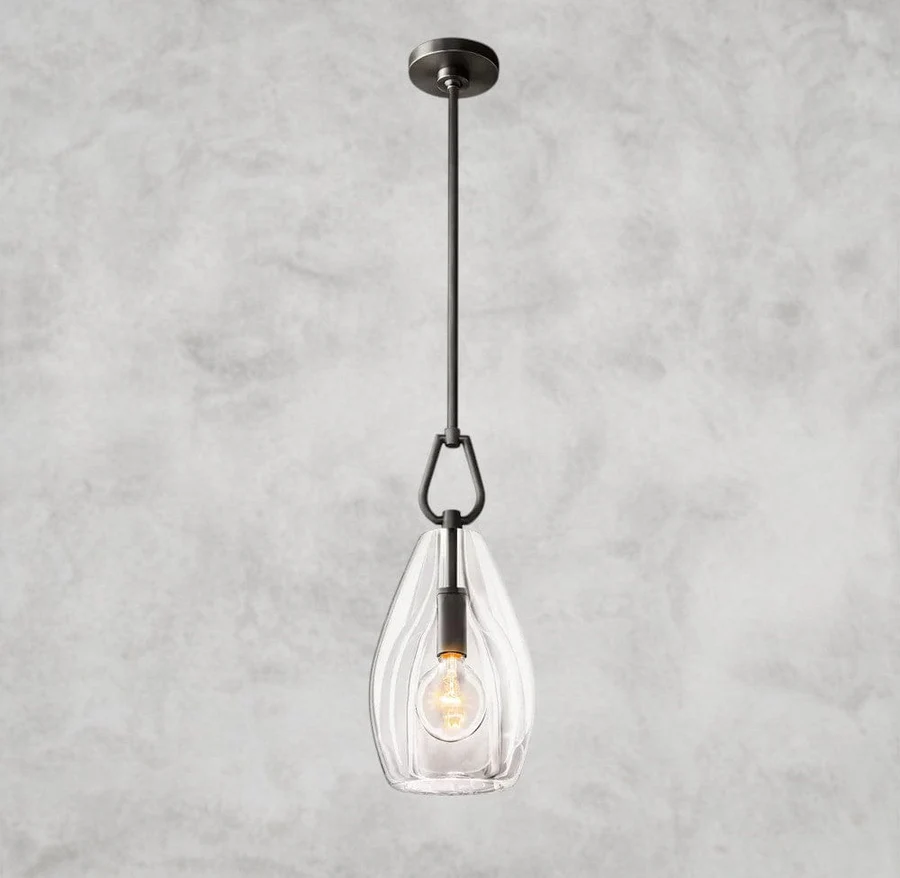 Luxury Crystal Glass Pendant Light, 6" / 8" / 9" Solid Brass Fixture, Handcrafted Shade, E12/E26 LED Included, Adjustable Rod Hanging