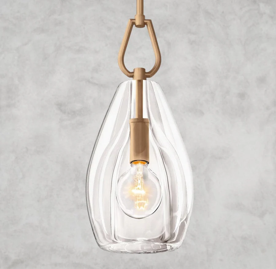 Luxury Crystal Glass Pendant Light, 6" / 8" / 9" Solid Brass Fixture, Handcrafted Shade, E12/E26 LED Included, Adjustable Rod Hanging
