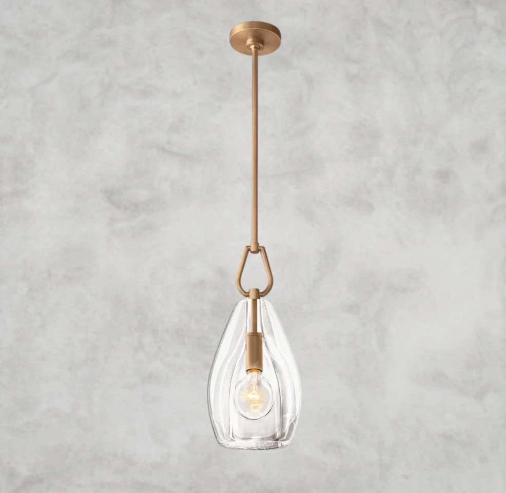 Luxury Crystal Glass Pendant Light, 6" / 8" / 9" Solid Brass Fixture, Handcrafted Shade, E12/E26 LED Included, Adjustable Rod Hanging