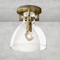 Machinist Glass Cloche Flush Mount – 1-Light E12 Brass or Steel Ceiling Light, Dimmable Indoor Fixture