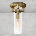 Machinist Glass Cylinder Flush Mount – 1-Light E12 Brass or Steel Ceiling Light, Dimmable Bathroom & Hallway Fixture