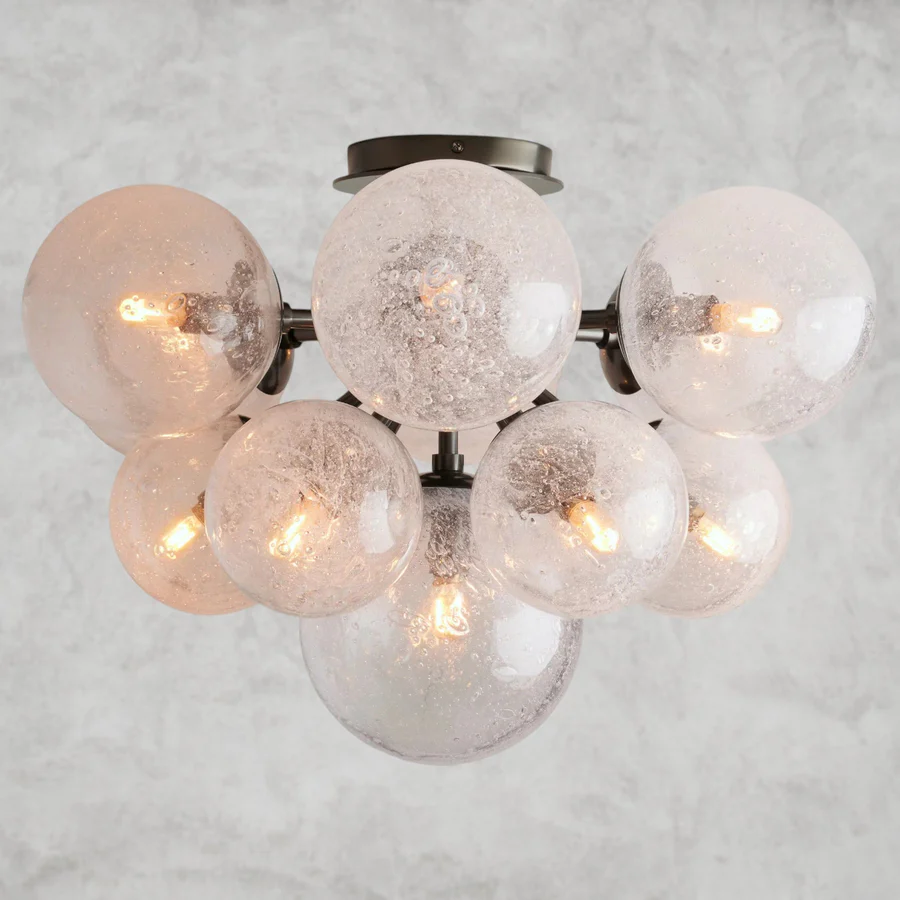 Mandoza Flush Mount Ceiling Light – 13-Light Glass Globe Fixture, Brass/Bronze/Nickel Modern Ceiling Lamp