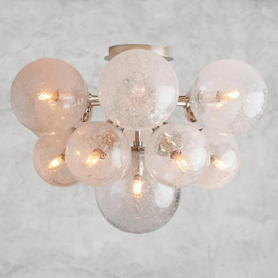 Mandoza Flush Mount Ceiling Light – 13-Light Glass Globe Fixture, Brass/Bronze/Nickel Modern Ceiling Lamp