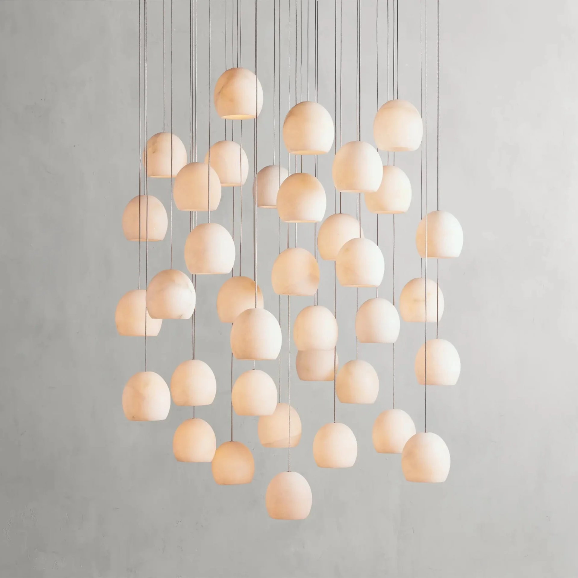 Modern Alabaster Multi-Light Chandelier, 3 / 7 / 15 / 36 Light Pendant Fixture, Natural Stone Shades, Adjustable Cable Hanging, LED Included