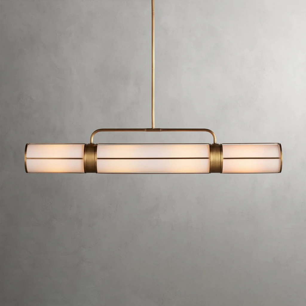 Modern Linear Pendant Light Fixture, Acrylic and Brass Ceiling Light, Multi-Light E26, Adjustable Rod Hanging, Contemporary Design
