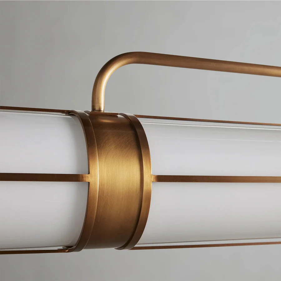Modern Linear Pendant Light Fixture, Acrylic and Brass Ceiling Light, Multi-Light E26, Adjustable Rod Hanging, Contemporary Design