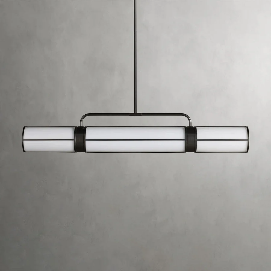 Modern Linear Pendant Light Fixture, Acrylic and Brass Ceiling Light, Multi-Light E26, Adjustable Rod Hanging, Contemporary Design