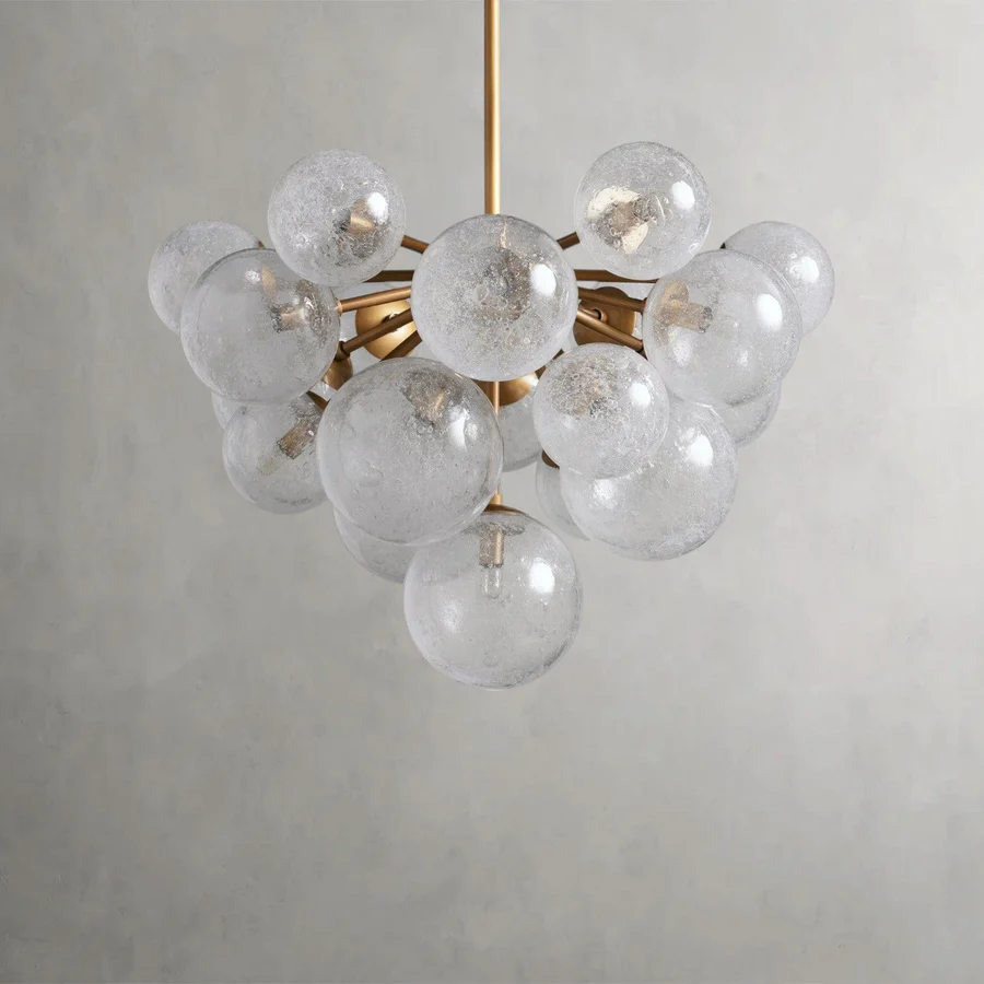 Modern Multi-Globe Glass Chandelier, 19-Light / 37-Light Brass Ceiling Fixture, E12 LED Included, Adjustable Rod Hanging, Luxury Statement Lighting