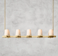 Modern Solid Brass Linear Chandelier, 49  60 Multi-Light Fixture with Fabric Shades, E12 LED Included, Adjustable Rod Hanging, Dimmable Ceiling Light