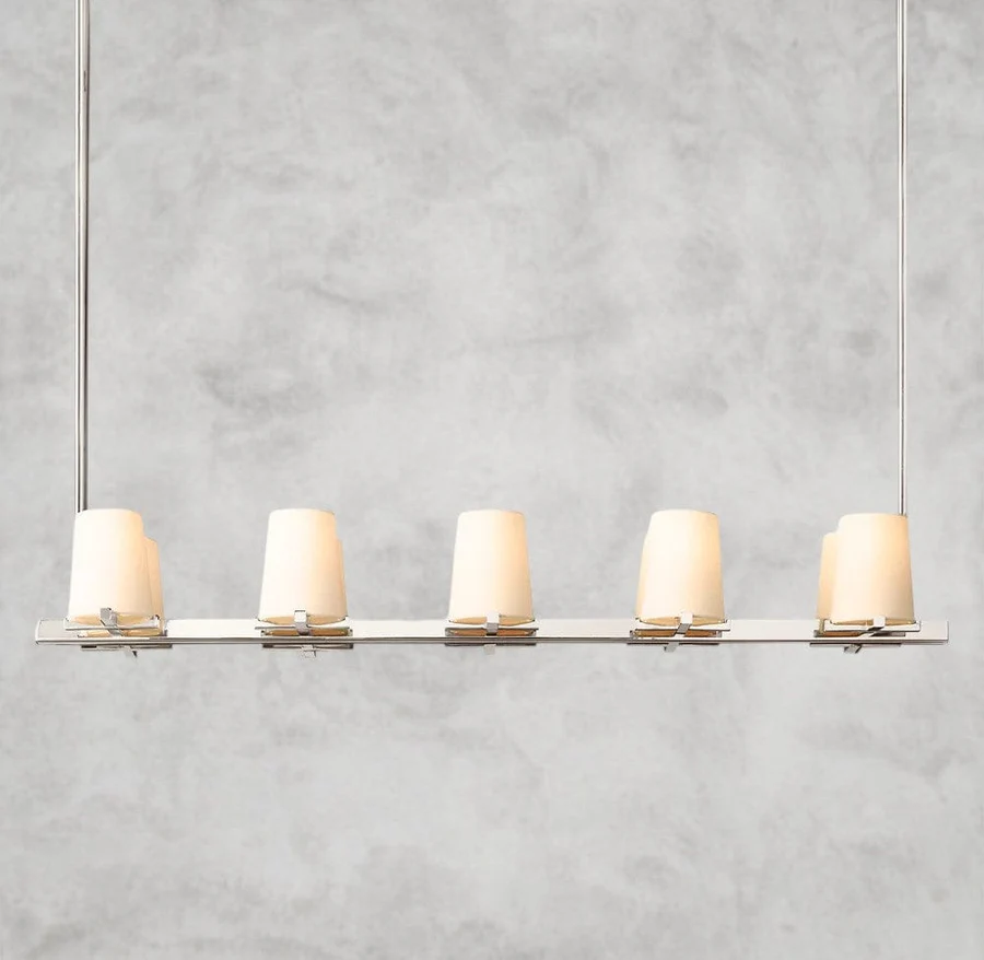 Modern Solid Brass Linear Chandelier, 49  60 Multi-Light Fixture with Fabric Shades, E12 LED Included, Adjustable Rod Hanging, Dimmable Ceiling Light
