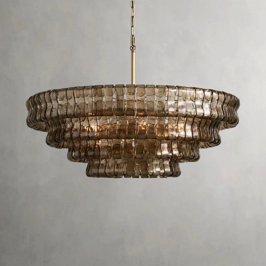 Modern Steel &amp; Curved Glass Chandelier Light Fixture, Multi-Light E12 Bulb, Adjustable Hanging Chain