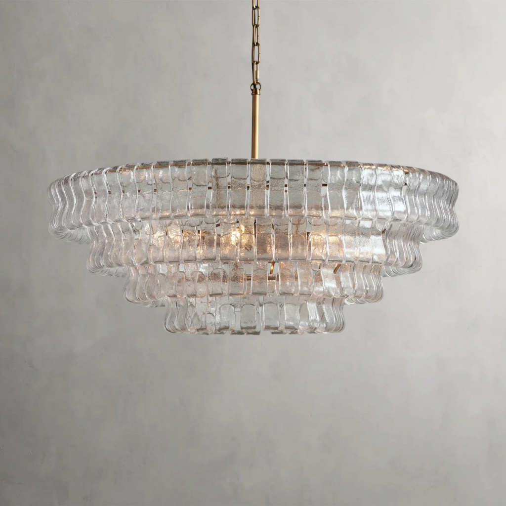 Modern Steel &amp; Curved Glass Chandelier Light Fixture, Multi-Light E12 Bulb, Adjustable Hanging Chain