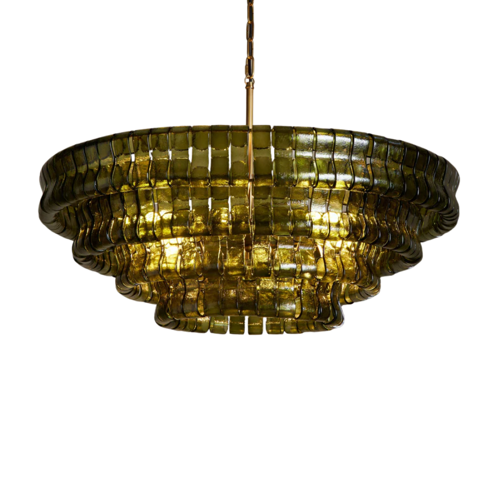 Modern Steel &amp; Curved Glass Chandelier Light Fixture, Multi-Light E12 Bulb, Adjustable Hanging Chain