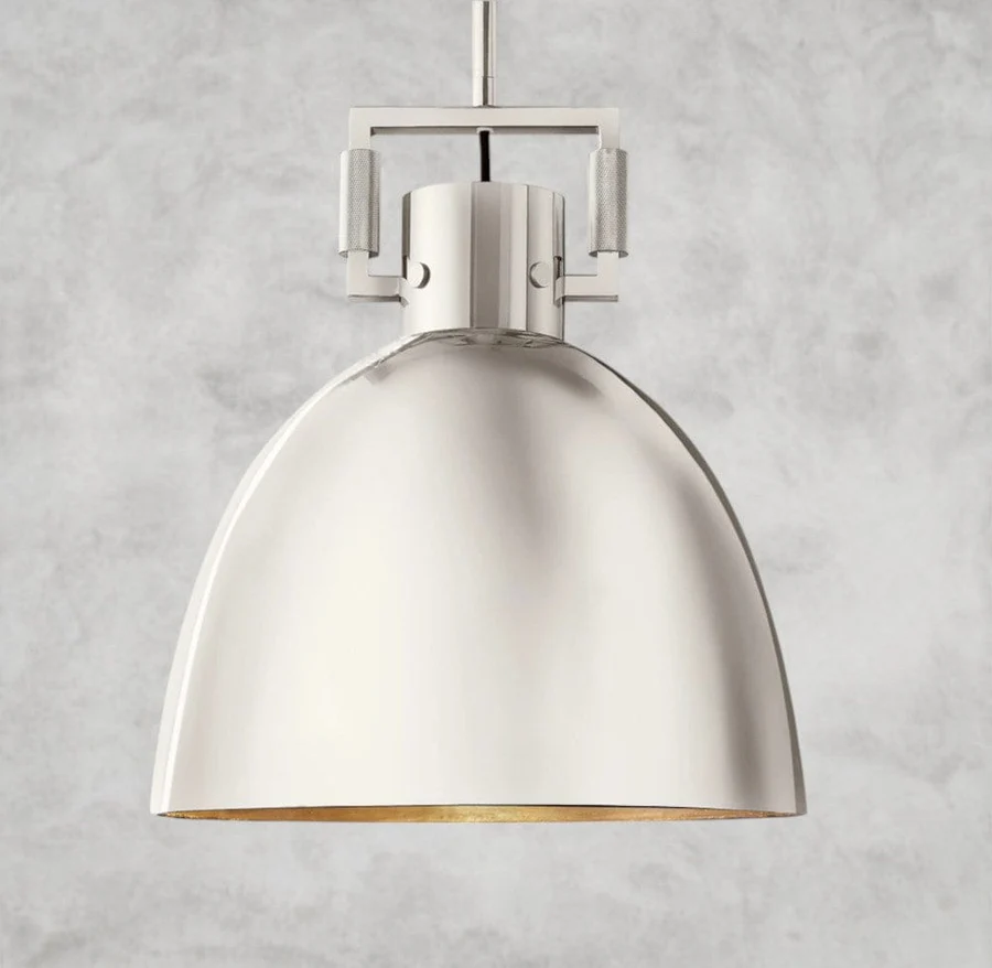 Modern Metal Dome Pendant Light, 10" / 14" / 18" Ceiling Fixture, Brass / Bronze / Nickel Finish, E26 LED Included, Adjustable Rod