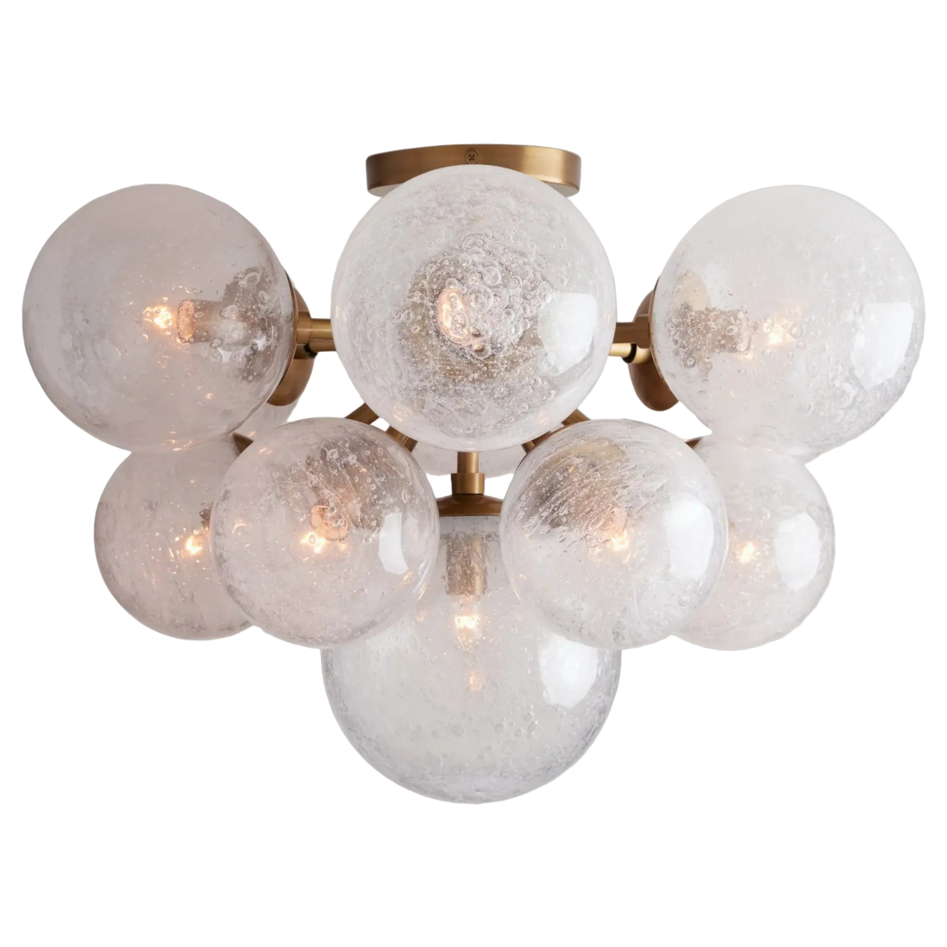 Modern chandelier with glass globe lights on a neutral background