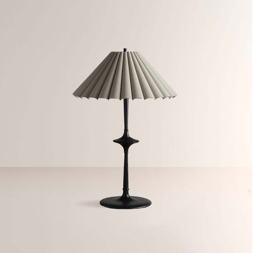 Santor Pleated Table Lamp – Vintage Linen Shade Lamp, Bronze Iron E12 Bedside Light for Living Room, Bedroom
