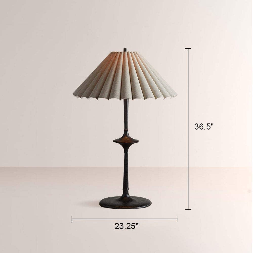 Santor Pleated Table Lamp – Vintage Linen Shade Lamp, Bronze Iron E12 Bedside Light for Living Room, Bedroom